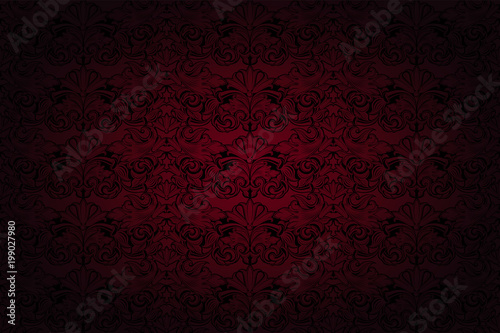 Fotografía Royal, vintage, Gothic background in dark red and black with a classic Baroque p