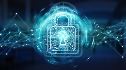 Poster - Digital padlock securing datas background 3D rendering