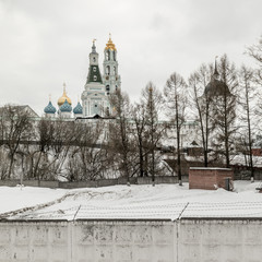 Holy Trinity St. Sergius Lavra in winter. Monastery of the Russian Orthodox Church. View of the ancient Russian monastery. Sergiev Posad. Russia.