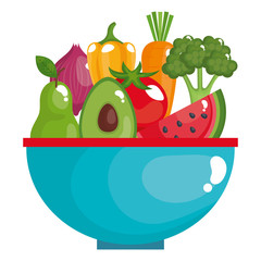 Canvas Print - kitchen bowl with vegetables and fruits vector illustration design