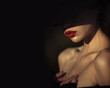 © Volodymyr - Elegant woman with red lips. elegant woman with naked shoulders on black background, copy space
