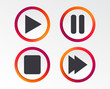 © blankstock - Player navigation icons. Play, stop and pause signs. Next song symbol. Infographic design buttons. Circle templates. Vector