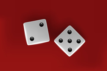 Wall Mural - Top view of white dice. Casino dice on red background