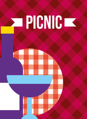 Canvas Print - glass bottle and cup grape wine beverage picnic vector illustration