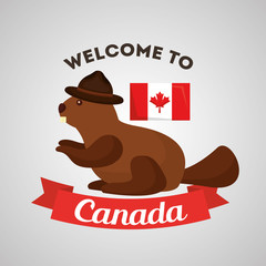 Poster - welcome to canada beaver with hat and flag vector illustration