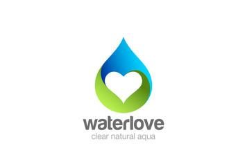 Wall Mural - Water droplet Heart inside Logo design vector. natural aqua drop