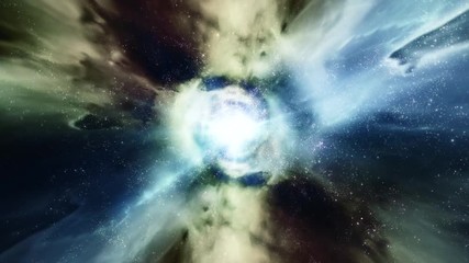 Wall Mural - Space 2377: Traveling through star fields in space as a supernova bursts light (Loop).