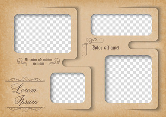 Wall Mural - Template for photo collage in vintage style. Family photo album. Frames for clipping masks is in the vector file