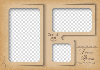 Wall Mural - Template for photo collage in vintage style. Family photo album. Frames for clipping masks is in the vector file