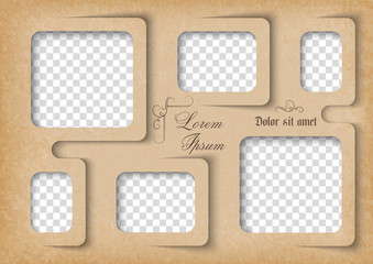 Wall Mural - Template for photo collage in vintage style. Family photo album. Frames for clipping masks is in the vector file