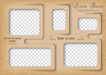 Wall Mural - Template for photo collage in vintage style. Family photo album. Frames for clipping masks is in the vector file