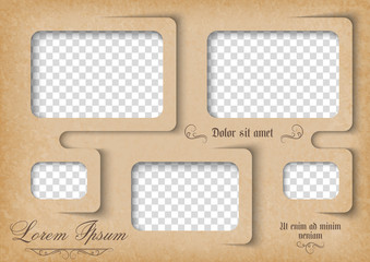 Wall Mural - Template for photo collage in vintage style. Family photo album. Frames for clipping masks is in the vector file