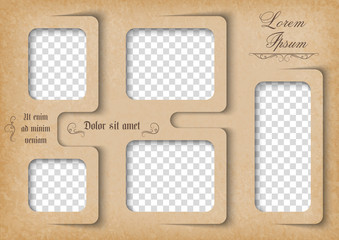 Wall Mural - Template for photo collage in vintage style. Family photo album. Frames for clipping masks is in the vector file