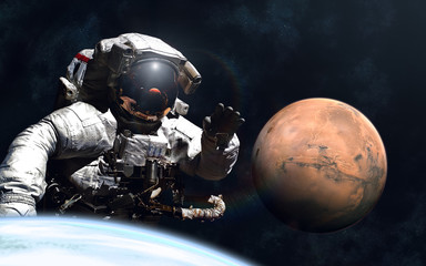 Wall Mural - giant astronaut and little mars. image in 5k resolution for desktop wallpaper. elements of the image