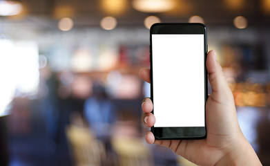 Poster - close up man hands using smart phone technology and phone technology trends