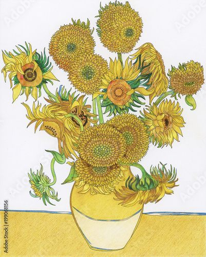 Naklejki Vincent van Gogh  ilustracja-szablonu-do-kolorowania-dla-doroslych