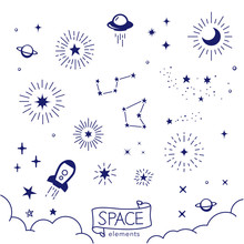 Vector Illustration Of Hand Drawn Space Elements