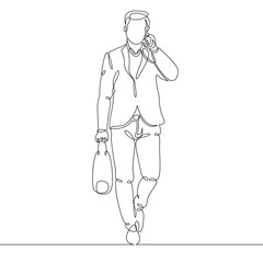 Poster - Continuous single one line drawn line Businessman going to work phone