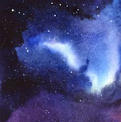 Wall Mural - Night starry sky. Hand drawn on a wet paper real watercolor Illustration.