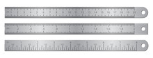 Metallic School Rulers With Inch And Centimeter Measuring Scale Vector Illustration Isolated On White Background