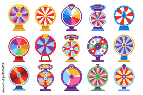 Fotografia Roulette fortune spinning wheels flat icons casino money games - bankrupt or luc