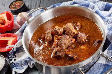 Canvas Print - Czech beef goulash in a stainless pan