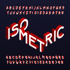 Fototapete - Isometric alphabet font. Three-dimensional effect letters and numbers. Stock vector typeface for your design.