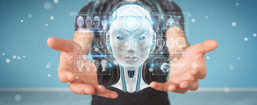 Businessman using digital artificial intelligence interface 3D rendering