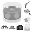 Detective and Attributes monochrome icons in set collection for design.Detective Agency vector symbol stock web illustration.