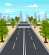 Cartoon City Crossroad Traffic Lights Card Poster. Vector