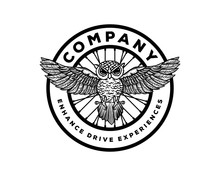 Line Art Flying Owl Bird With Bicycle Wheel Hand Drawn Symbol Circle Company Logo Vector
 