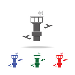 Poster - tower controller and plane icon. Elements of airport multi colored icons. Premium quality graphic design icon. Simple icon for websites, web design, mobile app, info graphics
