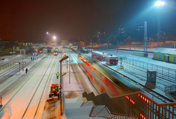 Train station at night in winter