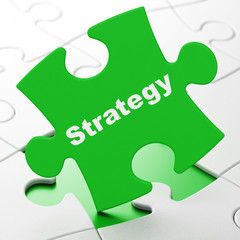 Wall Mural - Business concept: Strategy on Green puzzle pieces background, 3D rendering