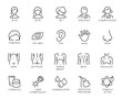 Thematic set icons isolated. Avatar of women of different ages, doctor, beautician, facial parts, female figure and cosmetic concept logos. 20 line labels. Vector illustration of cosmetology series