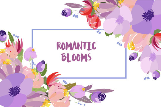 Romantic Blooms. Greeting card with roses, watercolor, can be used as invitation card for wedding, birthday and other holiday and summer background