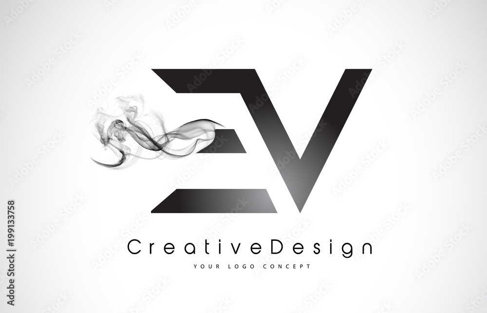 EV Letter Logo Design with Black Smoke. Stock Vector | Adobe Stock