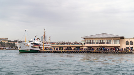 Wall Mural - Traditional Istanbul passenger ferry near the pier, Istanbul