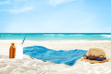 Wall Mural - towel on beach and free space for your decoration. 