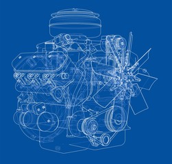 Poster - Engine sketch. 3d illustration