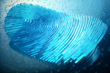 Poster - 3D illustration Fingerprint scan provides security access with biometrics identification. Concept Fingerprint protection.