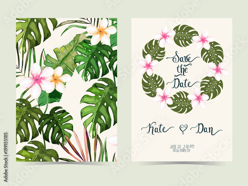 Floral set. Wedding Invitation, save the date, rsvp, invite card. Vector illu...