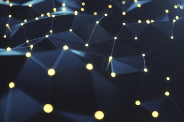 Poster - 3D Rendering Abstract futuristic connection lines and glowing dots. Supercomputer technology. Calculating cloud computing. Hi-tech digital technology