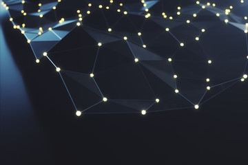 Poster - 3D Rendering Abstract futuristic connection lines and glowing dots. Supercomputer technology, calculating cloud computing. Hi-tech digital technology