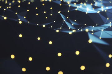 Poster - 3D Rendering abstract background. Low poly mesh with connection lines and glowing dots or point. Cloud computing. Hi-tech digital technology