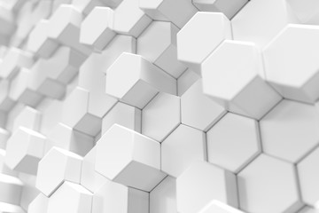 Poster - 3D Rendering white geometric hexagonal abstract background.