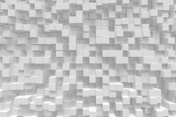 Poster - White geometric cube, cubical, boxes, squares form abstract background. Abstract white blocks. Template background for your design, 3d rendering