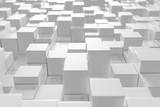 Fototapeta Przestrzenne - White geometric cube, cubical, boxes, squares form abstract background. Abstract white blocks. Template background for your design, 3d rendering