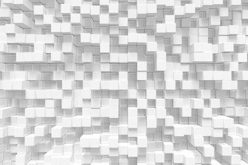 Poster - White geometric cube, cubical, boxes, squares form abstract background. Abstract white blocks. Template background for your design, 3d rendering