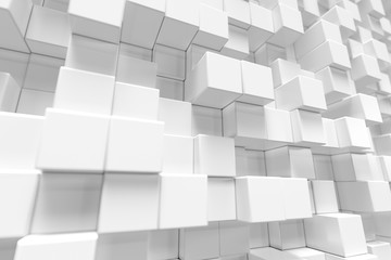 Poster - White geometric cube, cubical, boxes, squares form abstract background. Abstract white blocks. Template background for your design, 3d rendering